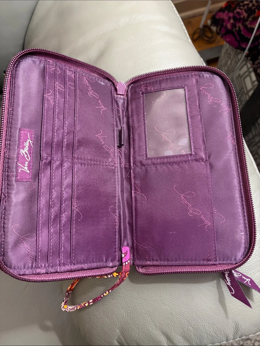 Vera Bradley Plum Paisley Quilted Zip Wallet with Pink & Orange Accents - Picture 2 of 2
